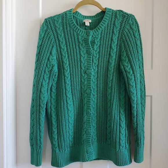 LL Bean Cotton Cable Knit Button Front Cardigan - Picture 13 of 13